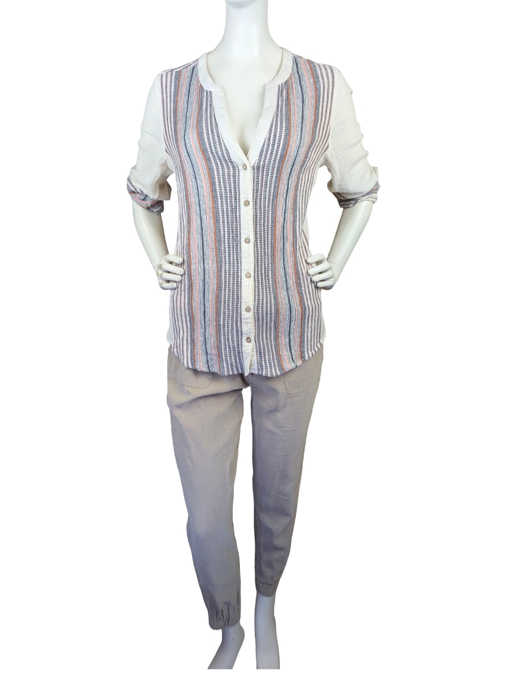 Tahari Tapered Pants Neutral Rayon Blend Elastic Waist Small | Boho Coastal - Picture 3 of 9